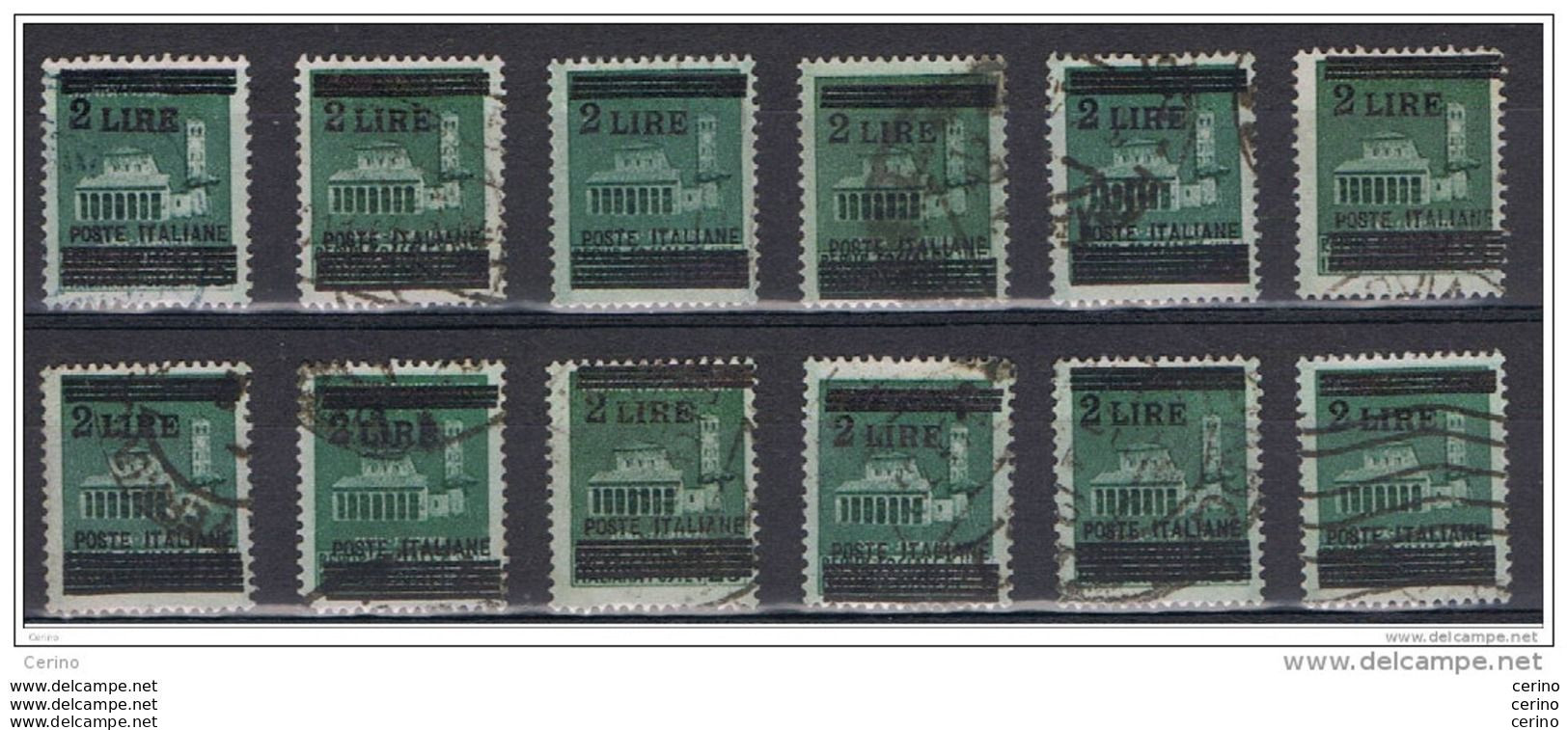 LUOGOTENENZA.:  1945  SOPRASTAMPATO  -  £. 2 / 25 C. VERDE  US. -  RIPETUTO  12  VOLTE  -  SASS. 525 - Used