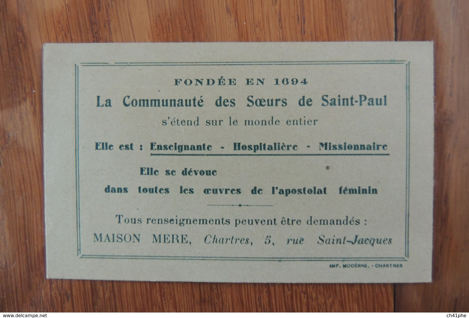 CALENDRIER DE POCHE DE 1931 - LA COMMUNAUTE DES SOEURS DE SAINT VINCENT DE PAUL - MAISON 5 RUE SAINT JACQUES A CHARTRES - Petit Format : 1921-40