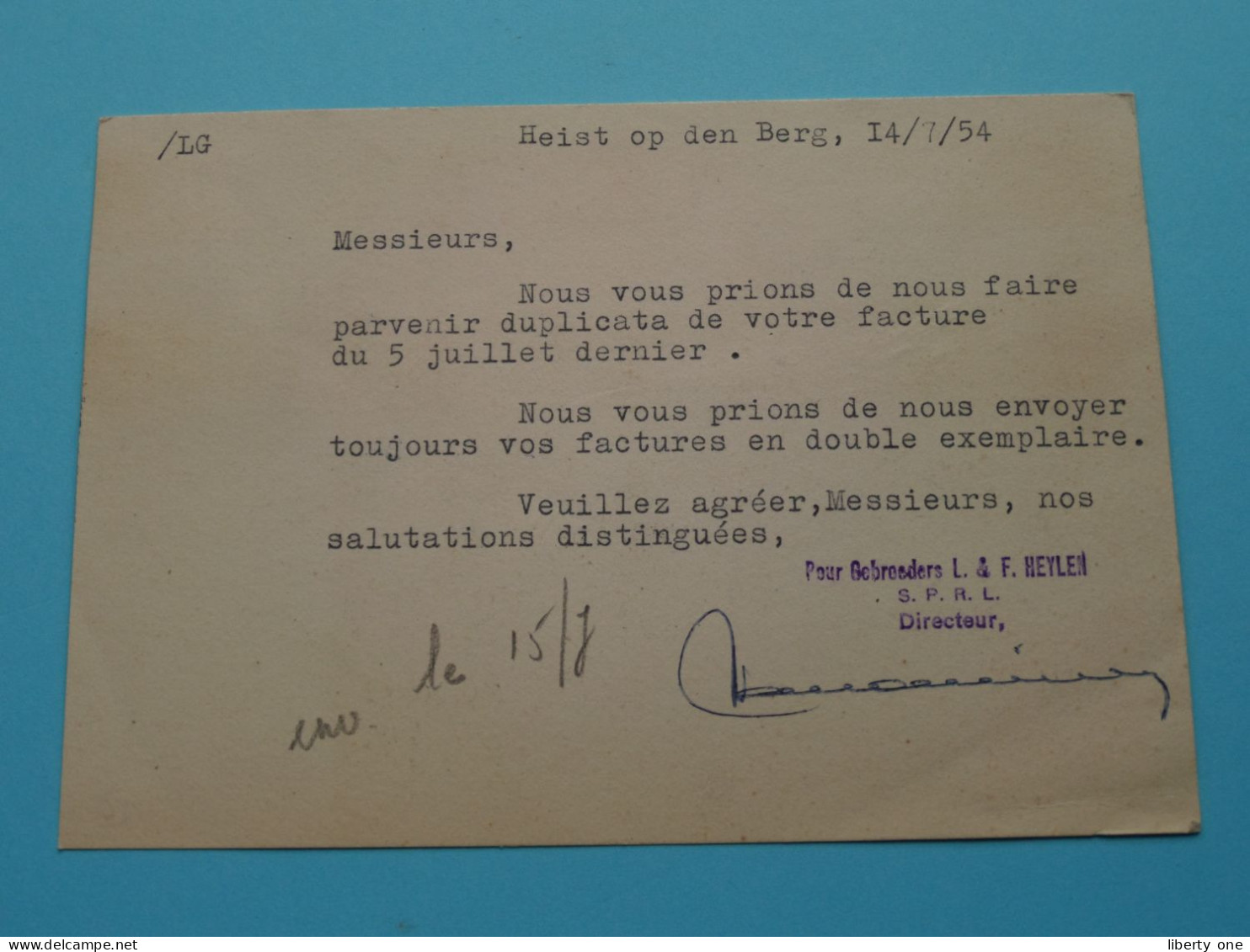 L & F HEYLEN Gebrs. Alimentation Generale> HEIST-OP-DEN-BERG ( Gele Briefkaart ) 1954 > Bruxelles ( Zie / Voir SCANS ) ! - Heist-op-den-Berg