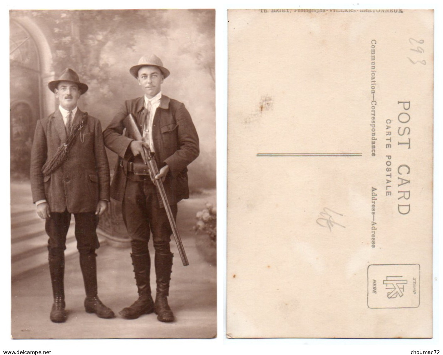 (Sport) 293, Chasse, Carte Photo Le Briet à Villers-Bretonneux, 2 Chasseurs - Chasse