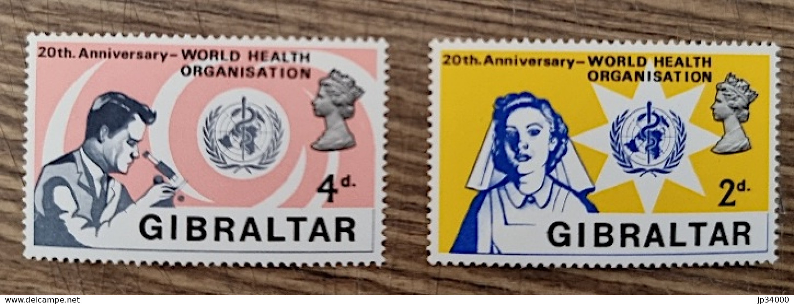 GIBRALTAR Croix Rouge, Red Cross. World Health Organisation . Yvert 2 Valeurs émise En 1968  ** MNH - WHO