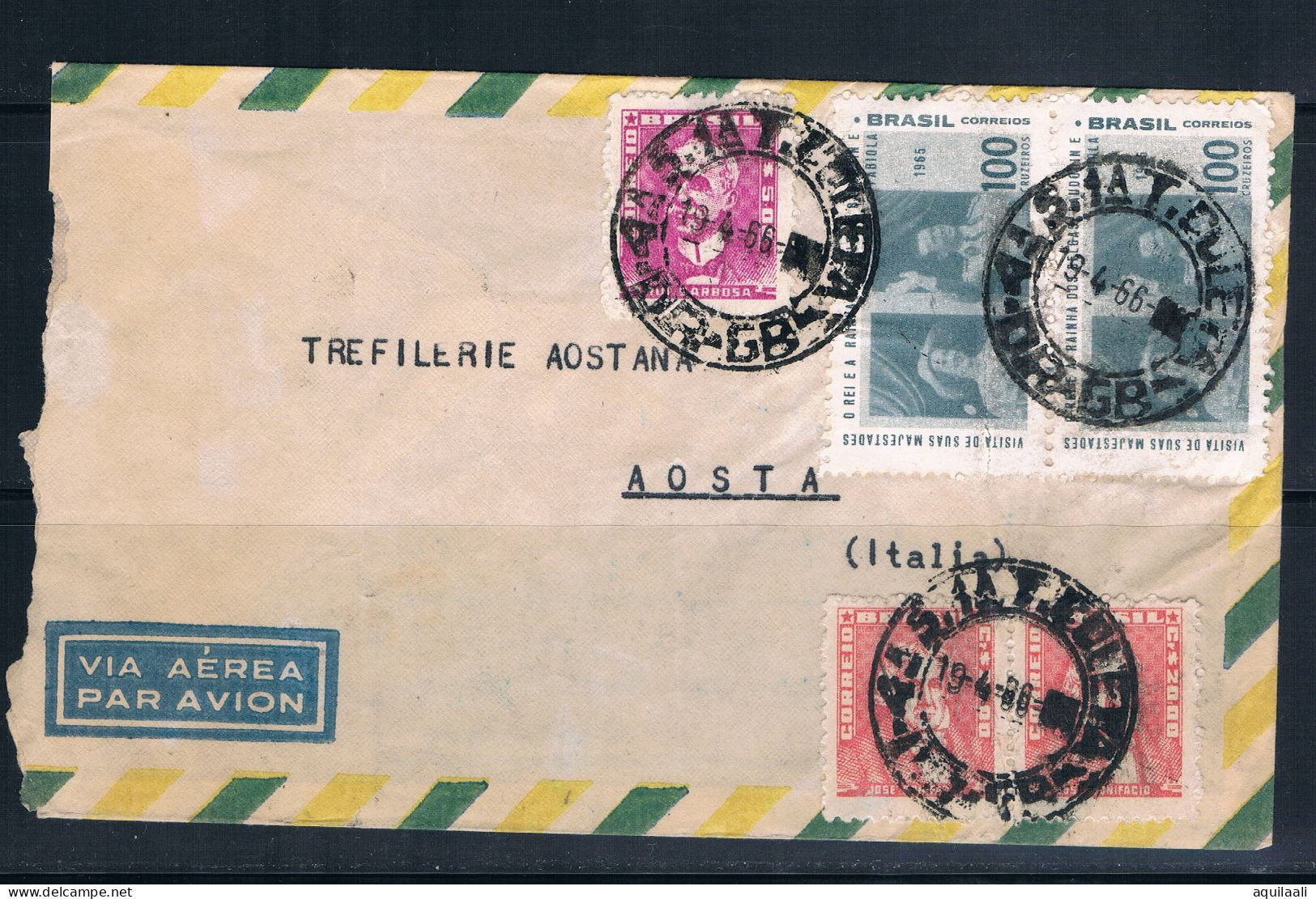Storia Postale Brasile1966. Lettera Per Aosta, Italia. - Covers & Documents