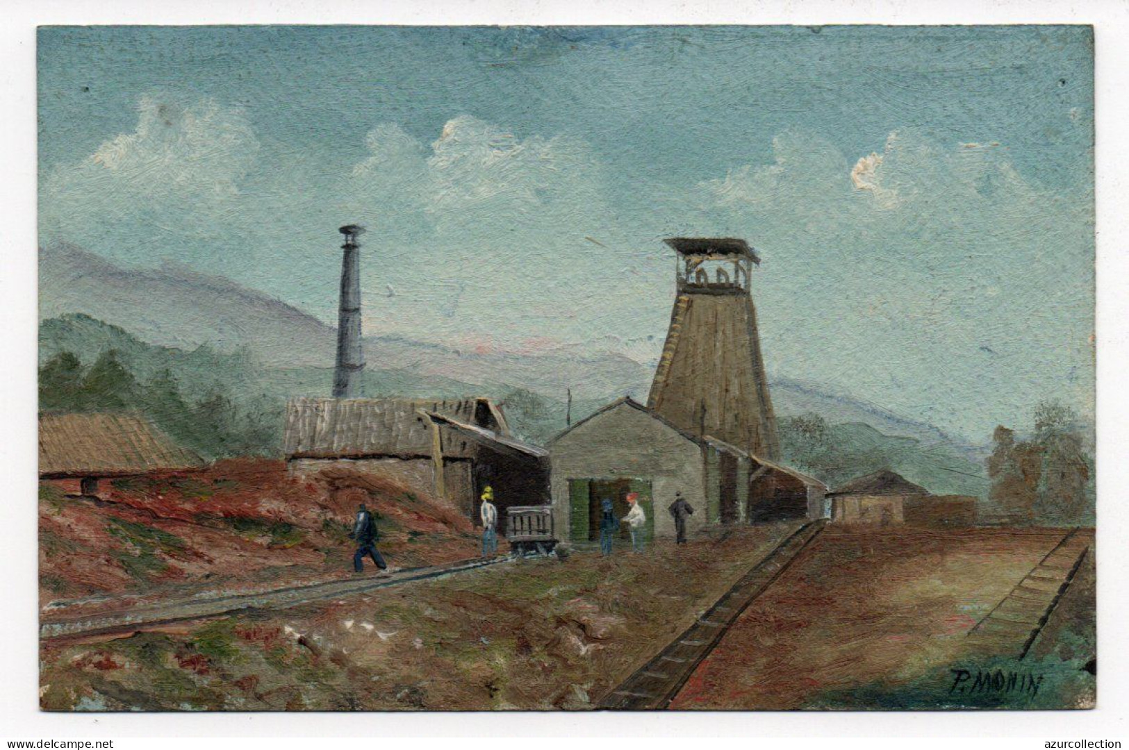 Mines Et Mineurs. Carte Aquarelle Signée P. Monin - Mines