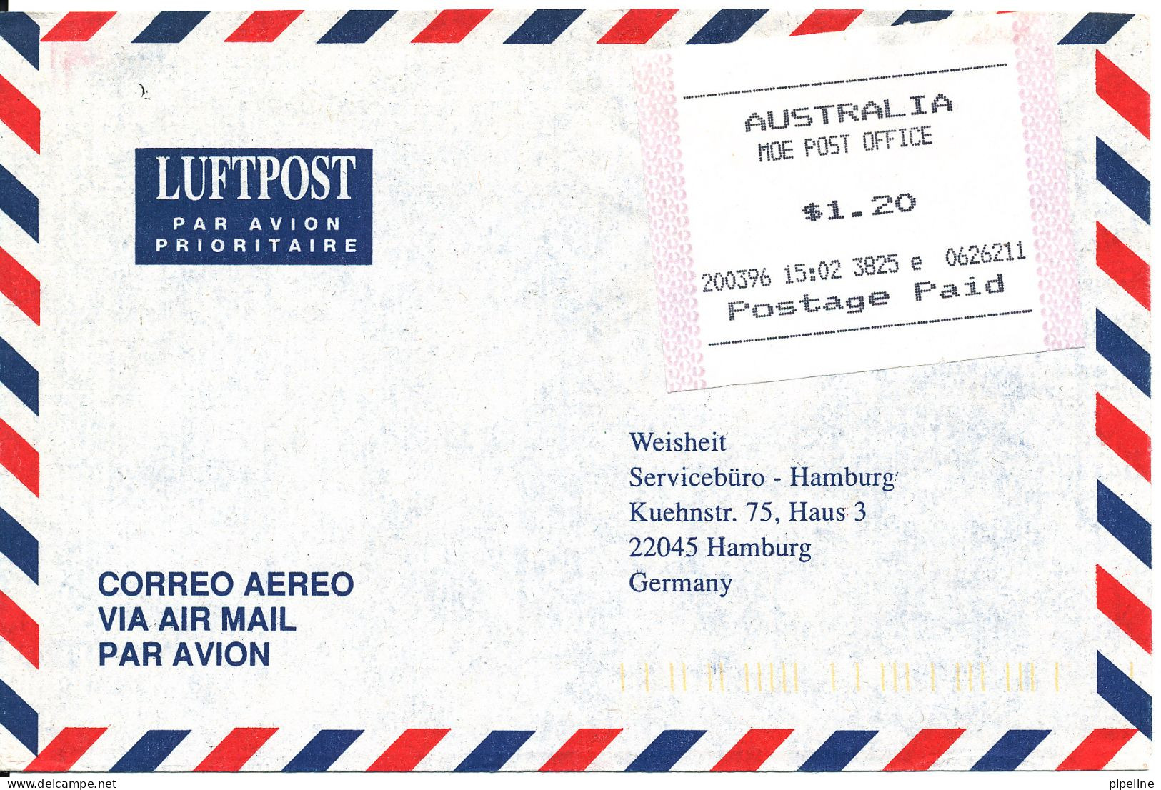 Australia Air Mail Cover With Franking Label Sent To Germany 20-3-1996 - Briefe U. Dokumente