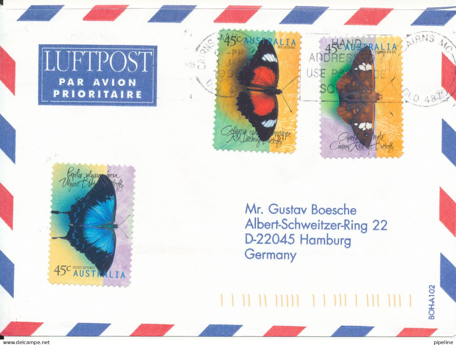 Australia Air Mail Cover Sent To Germany 1999 BUTTERFLIES - Storia Postale