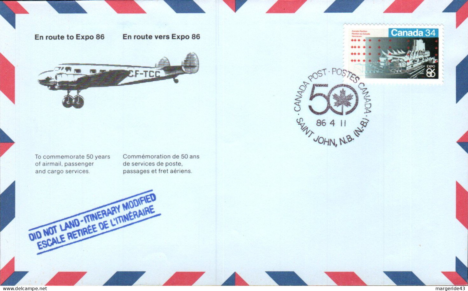 CANADA 1986 EN ROUTE VERS EXPO 86 - SAINT JOHN - Commemorative Covers