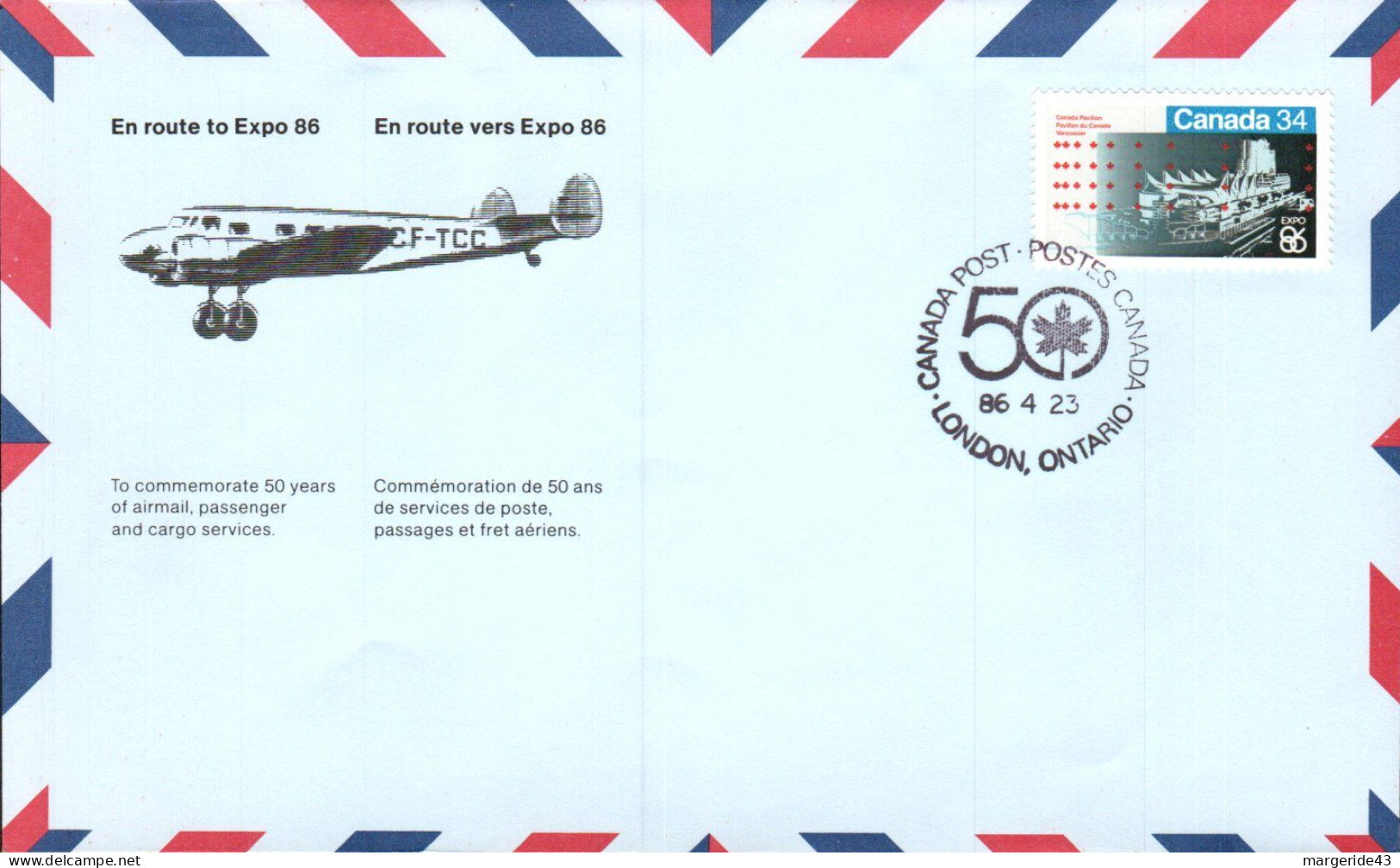 CANADA 1986 EN ROUTE VERS EXPO 86 - LONDON - Enveloppes Commémoratives