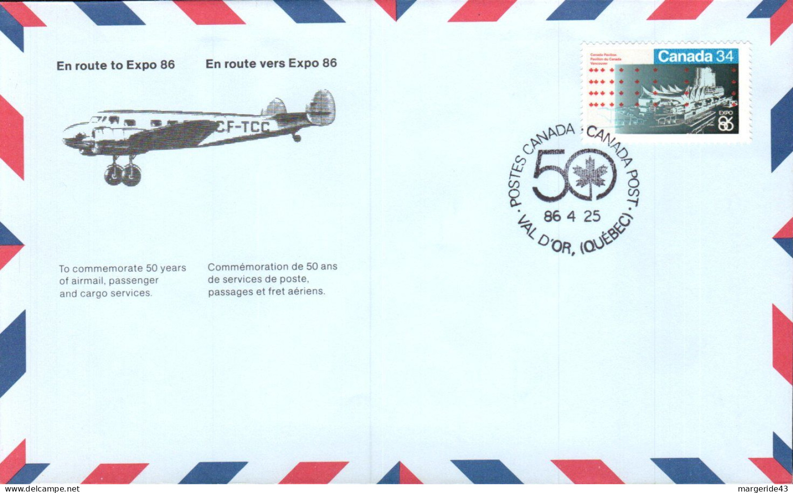 CANADA 1986 EN ROUTE VERS EXPO 86 - VAL D'OR - Commemorative Covers