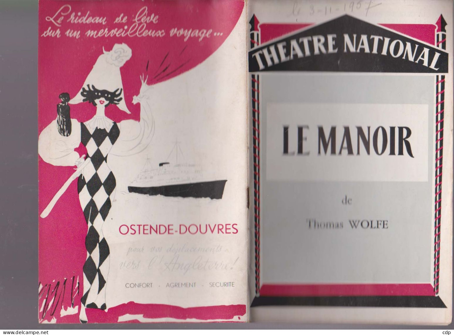 Programme Theatre National  Le Manoir  1957 - Programmes