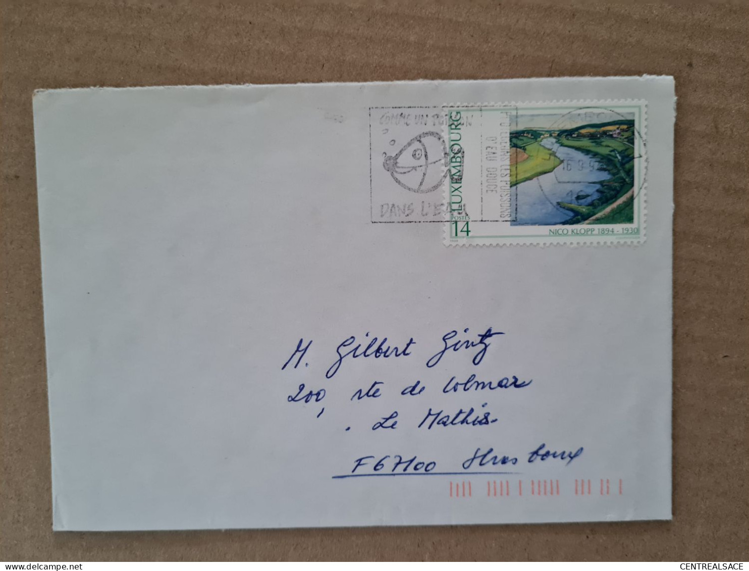 Lettre  LUXEMBOURG VILLE 1997  NICO KLOPP 1894/1930 FLAMME PROTEGEONS LES POISSONS D EAU DOUCE - Storia Postale