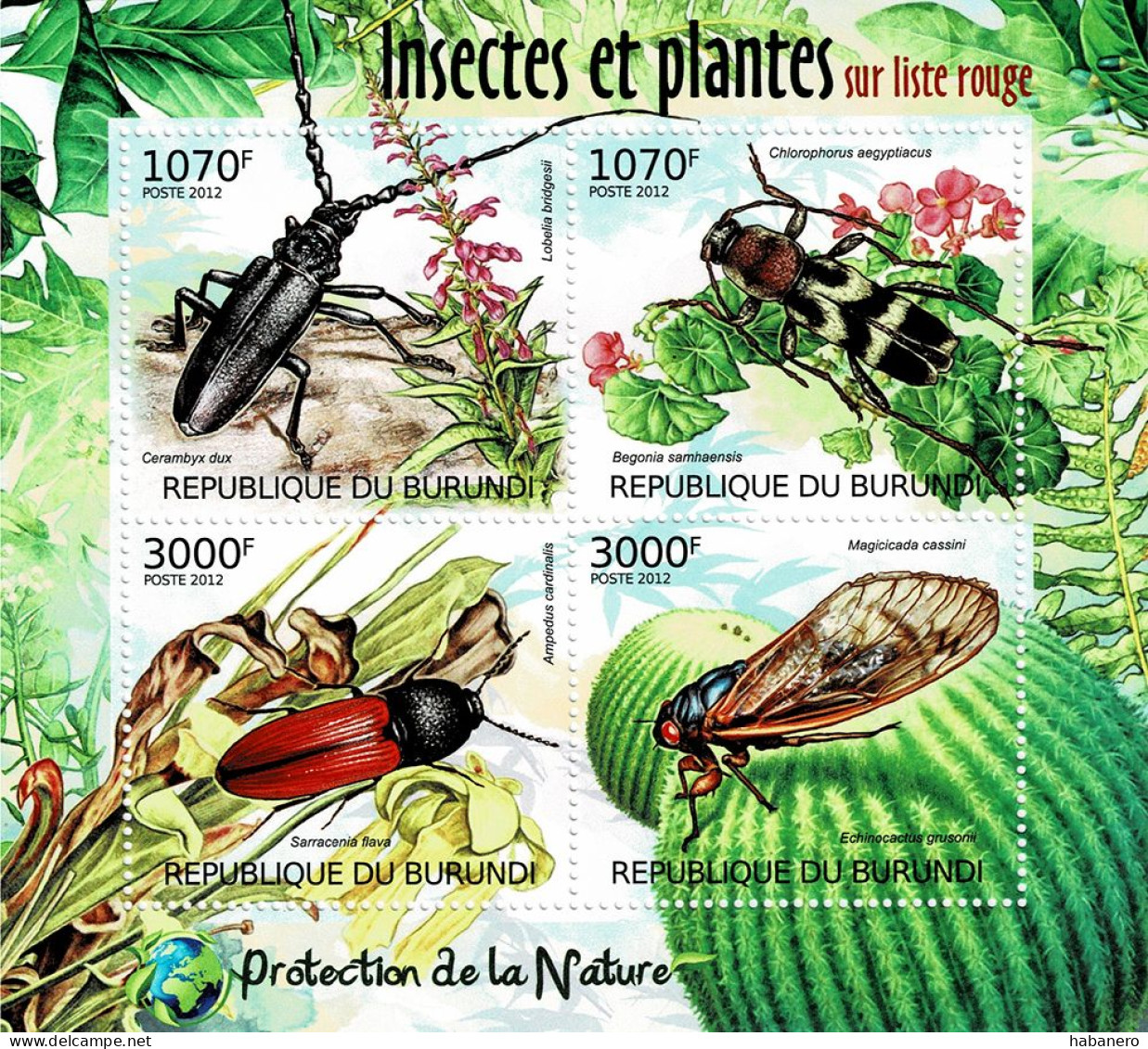 BURUNDI 2012 Mi 2535-2538A RED LISTED INSECTS MINT MINIATURE SHEET ** - Blocs-feuillets