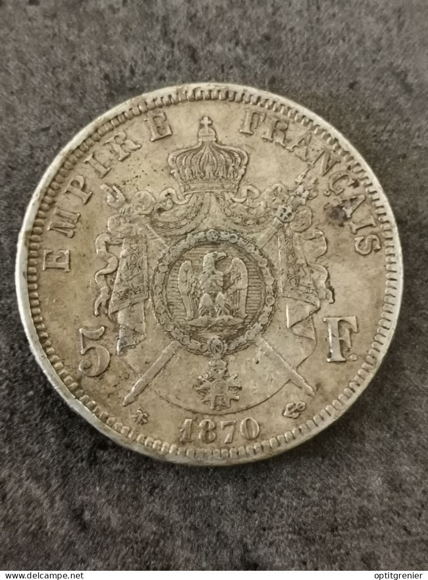 5 FRANCS ARGENT 1870 A PARIS NAPOLEON III TETE LAUREE / FRANCE SILVER - 5 Francs