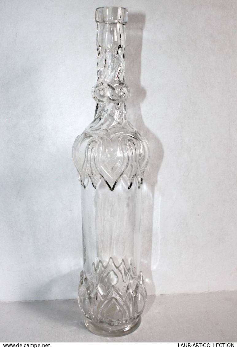 JOLIE ANCIENNE CARAFE BOUTEILLE EN VERRE MOULÉ, MOTIF EN RELIEF - VINTAGE H:32cm / ART DE LA TABLE (2501.1) - Carafes