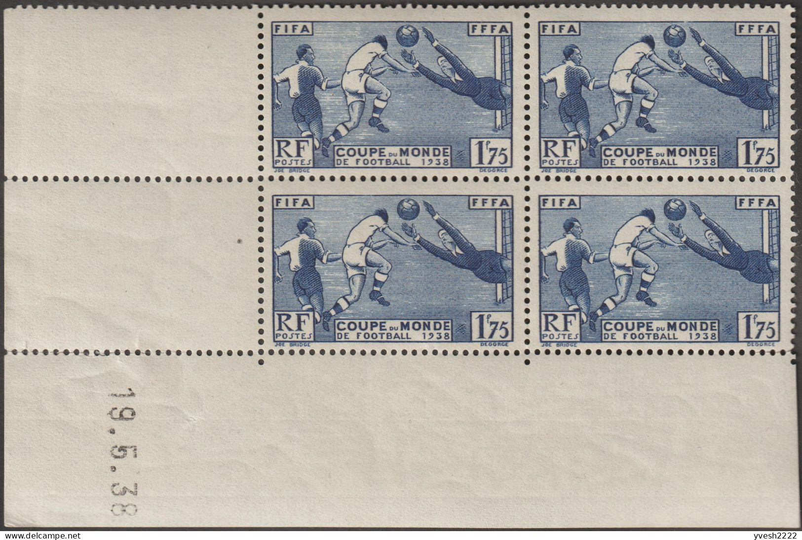 France 1938 Y&T 396. Deux Blocs De 4, Couleurs Différentes, Curiosités D'encrage. Coupe Du Monde De Foot 1938. MNH - 1938 – Francia