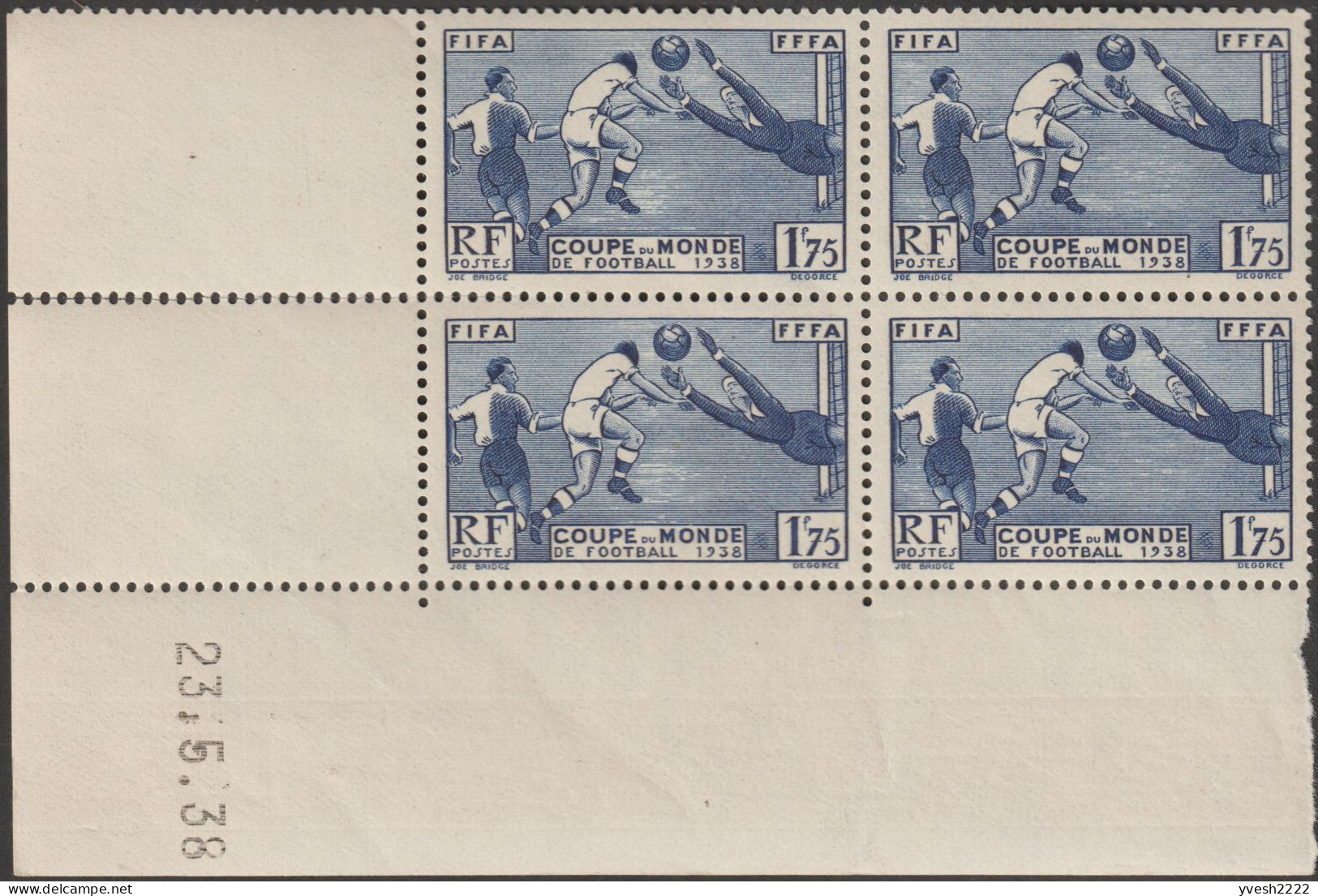 France 1938 Y&T 396. Deux Blocs De 4, Couleurs Différentes, Curiosités D'encrage. Coupe Du Monde De Foot 1938. MNH - 1938 – France