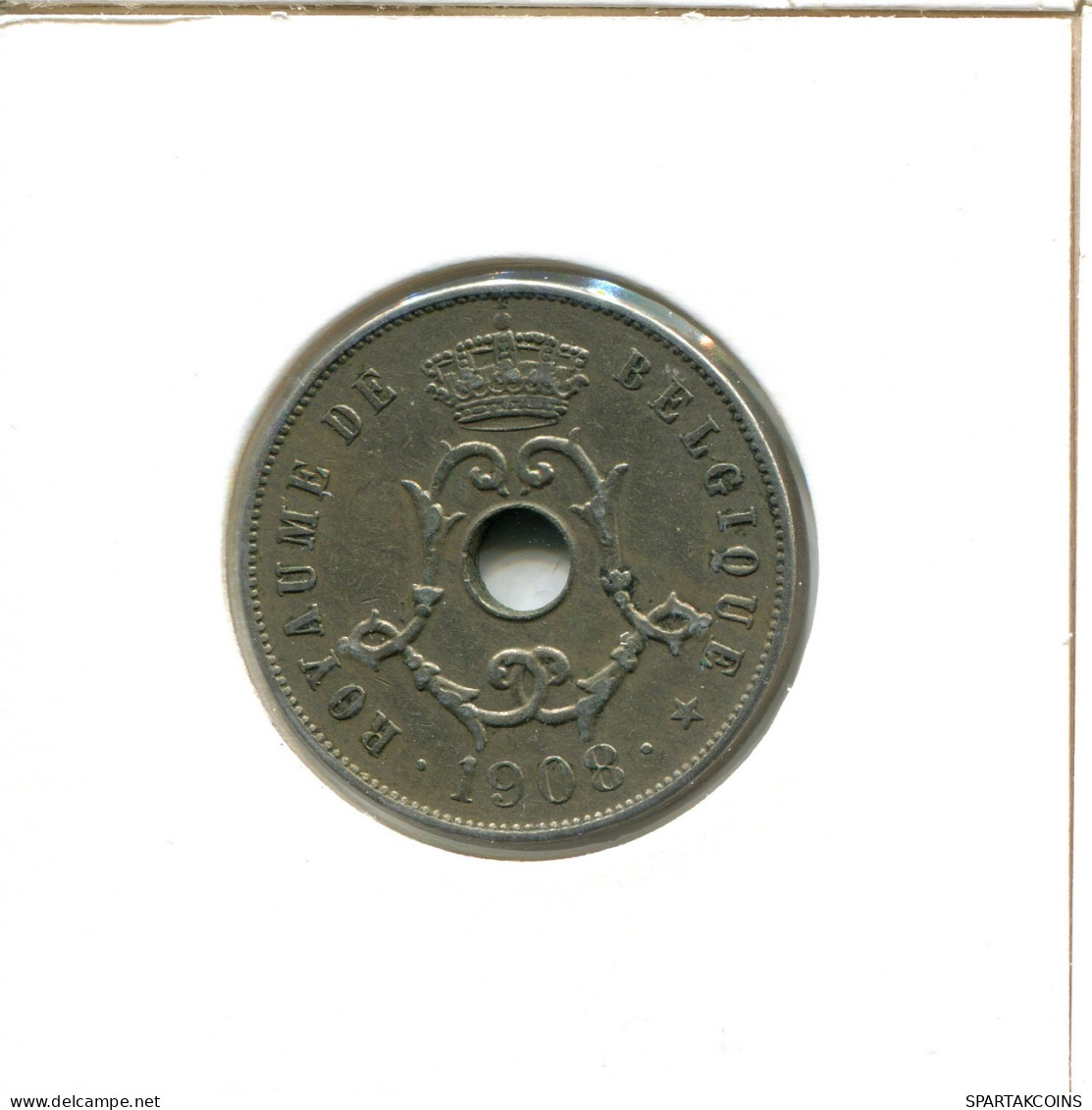 25 CENTIMES 1908 BELGIQUE BELGIUM Pièce FRENCH Text #AX403.F - 25 Centimes