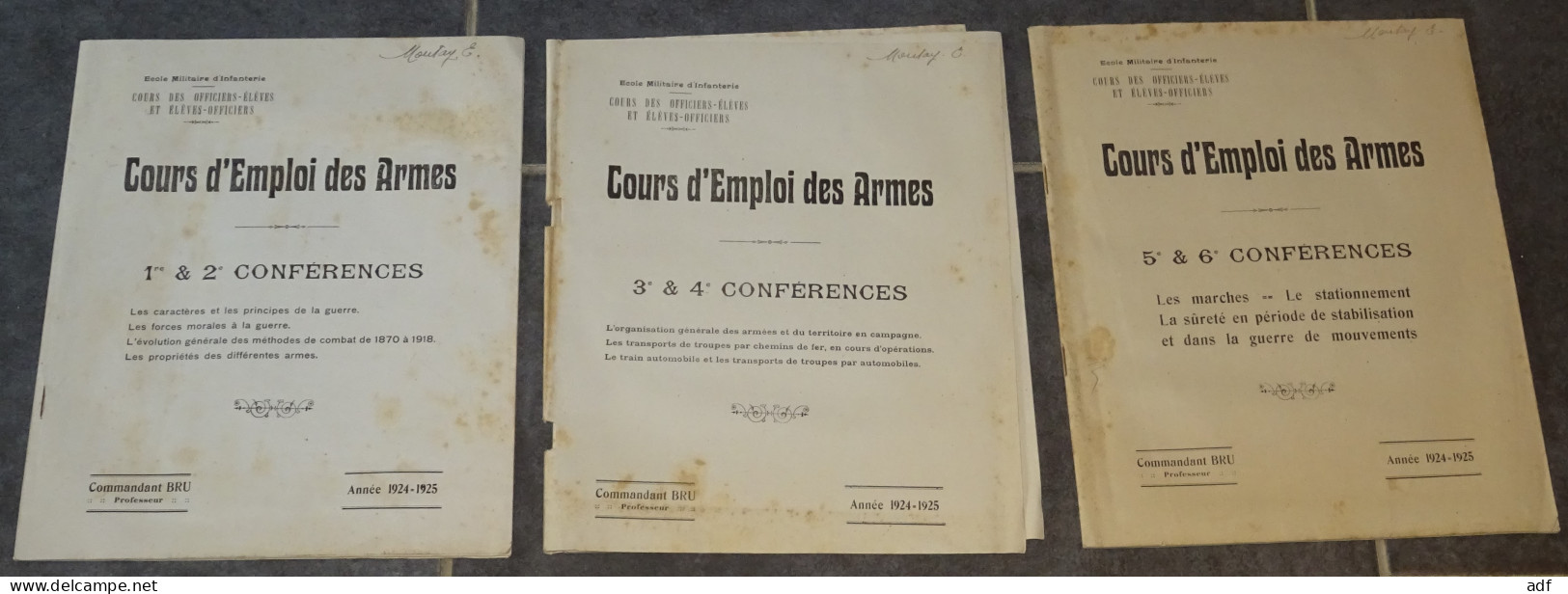 10 ANCIENS LIVRETS COURS EMPLOI DES ARMES DU COMMANDANT BRU, CHARS DE COMBAT, AERONAUTIQUE, CAVALERIE, MILITARIA, GUERRE - Autres & Non Classés