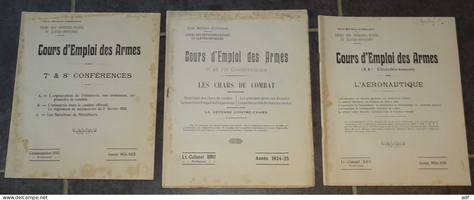 10 ANCIENS LIVRETS COURS EMPLOI DES ARMES DU COMMANDANT BRU, CHARS DE COMBAT, AERONAUTIQUE, CAVALERIE, MILITARIA, GUERRE - Autres & Non Classés