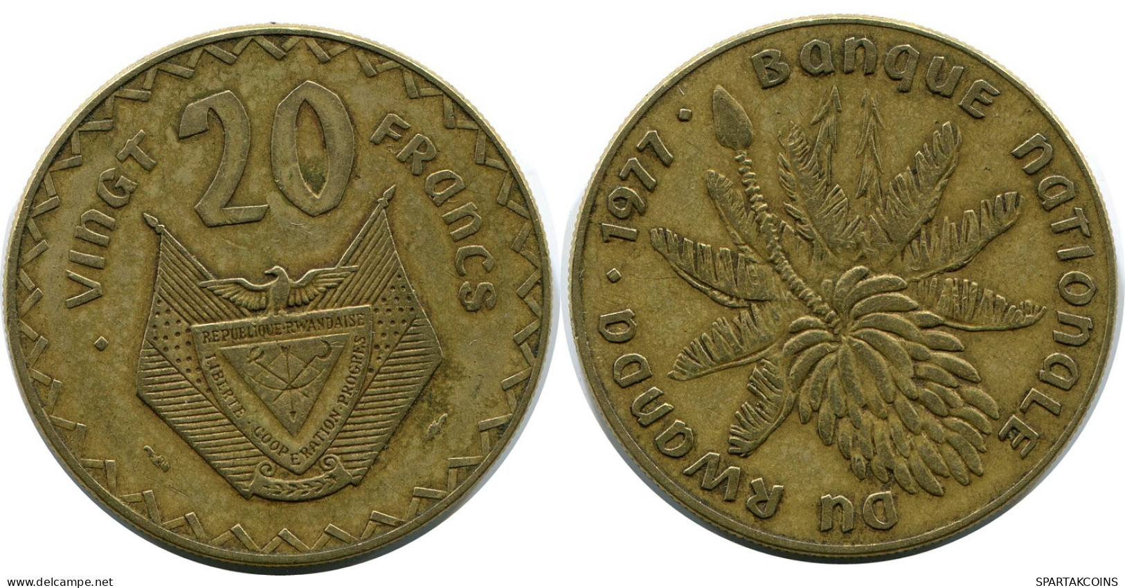 20 FRANCS 1977 RWANDA (RUANDA) Coin #AP926.U - Rwanda