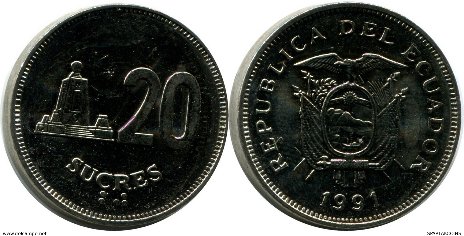 20 SUCRE 1991 ECUADOR UNC Coin #M10183.U - Equateur