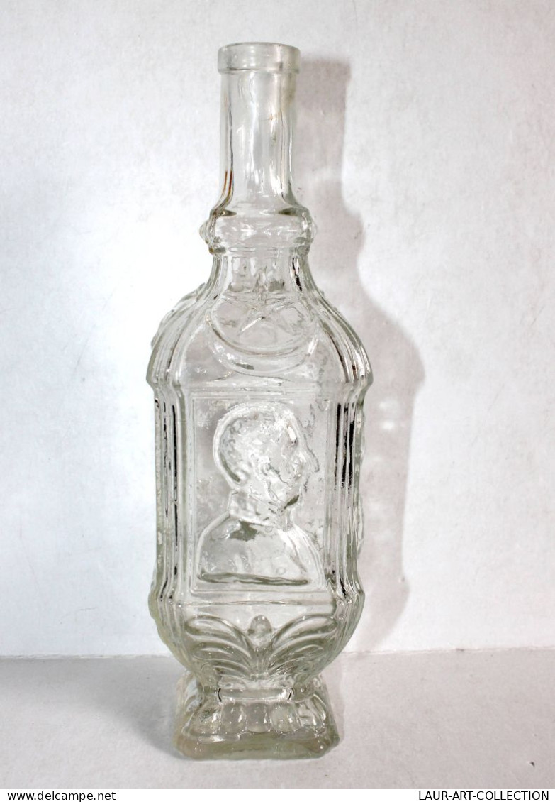 RARE ANCIENNE CARAFE BOUTEILLE EN VERRE MOULÉ 3 PORTRAIT De ROI En RELIEF H:25cm / ART DE LA TABLE (2501.5) - Caraffe