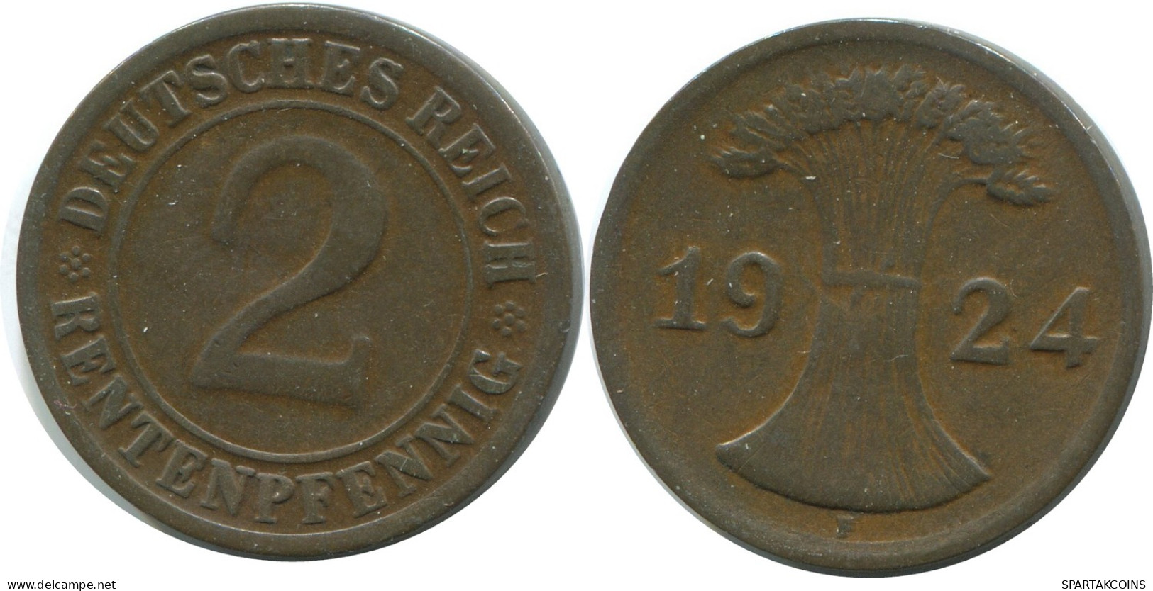 2 RENTENPFENNIG 1924 F DEUTSCHLAND Münze GERMANY #AE273.D - 2 Renten- & 2 Reichspfennig