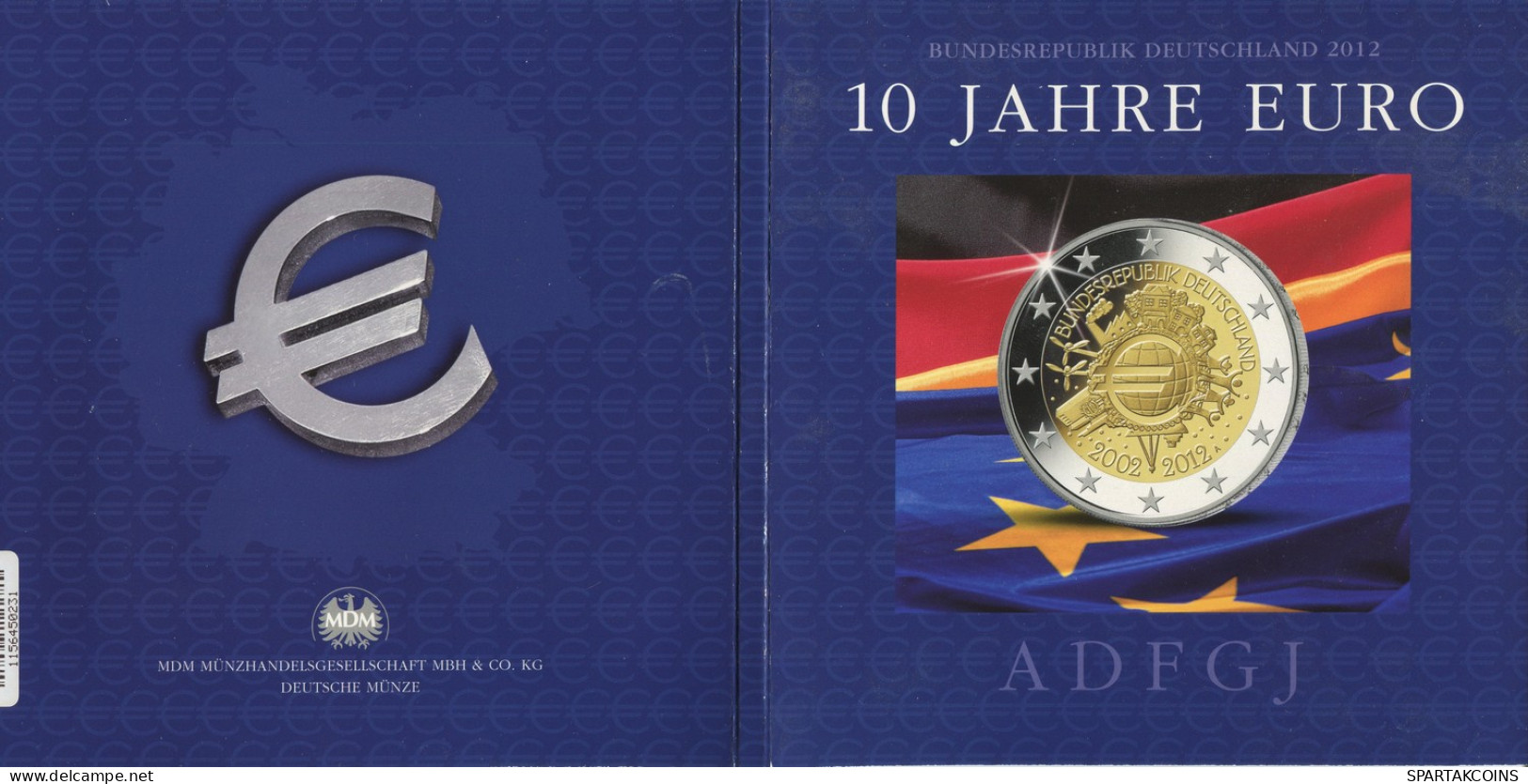 DEUTSCHLAND 2012 EURO SET 2 EURO A. D. F G. J 10 YEAR EURO UNC #SET1280.13.D - Autres & Non Classés