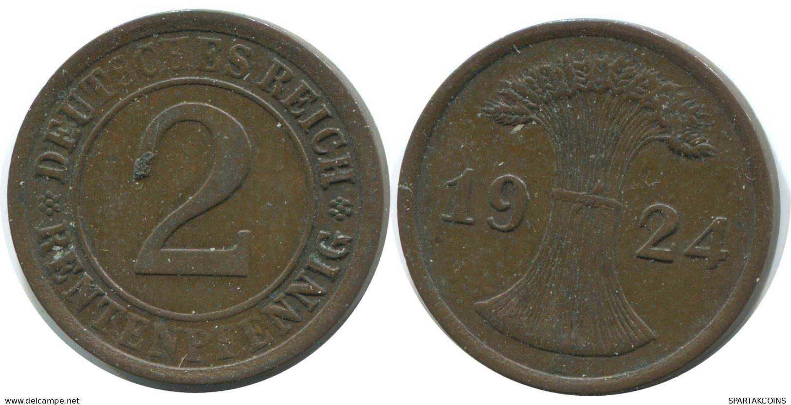 2 RENTENPFENNIG 1924 A DEUTSCHLAND Münze GERMANY #AE275.D - 2 Renten- & 2 Reichspfennig