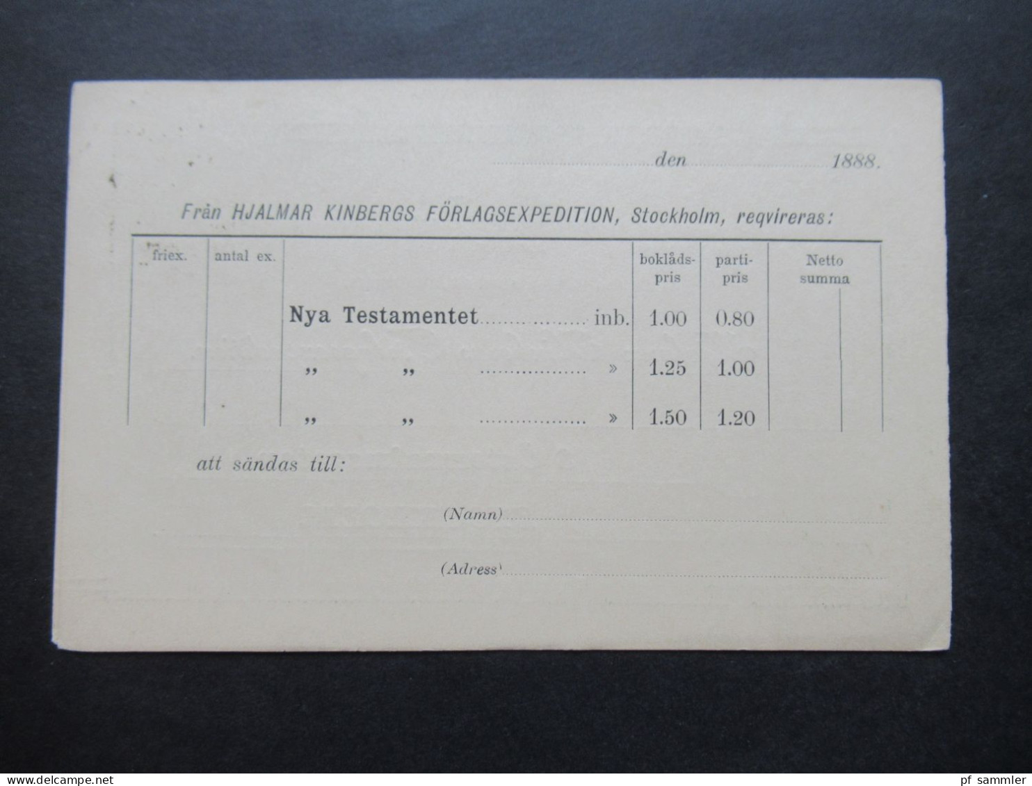 Schweden 1888 Ganzsache / Doppelkarte P 12 ?! Fem Öre Gedruckte Karte / Gedruckter Inhalt! Hjalmar Kinbergs Förlagsexped - Enteros Postales