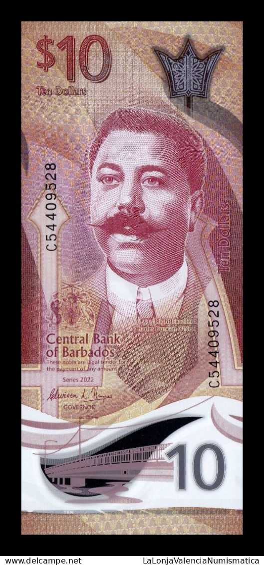 Barbados 10 Dollars 2022 (2023) Pick 82 Polymer Sc Unc - Barbados