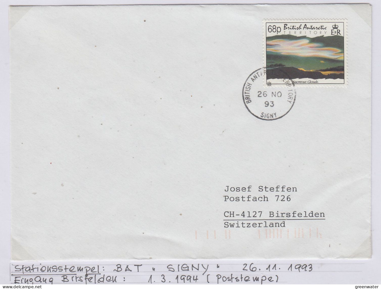 British Antarctic Territory (BAT) Cover Ca Signy 26 NO 1993 (TR167B) - Covers & Documents