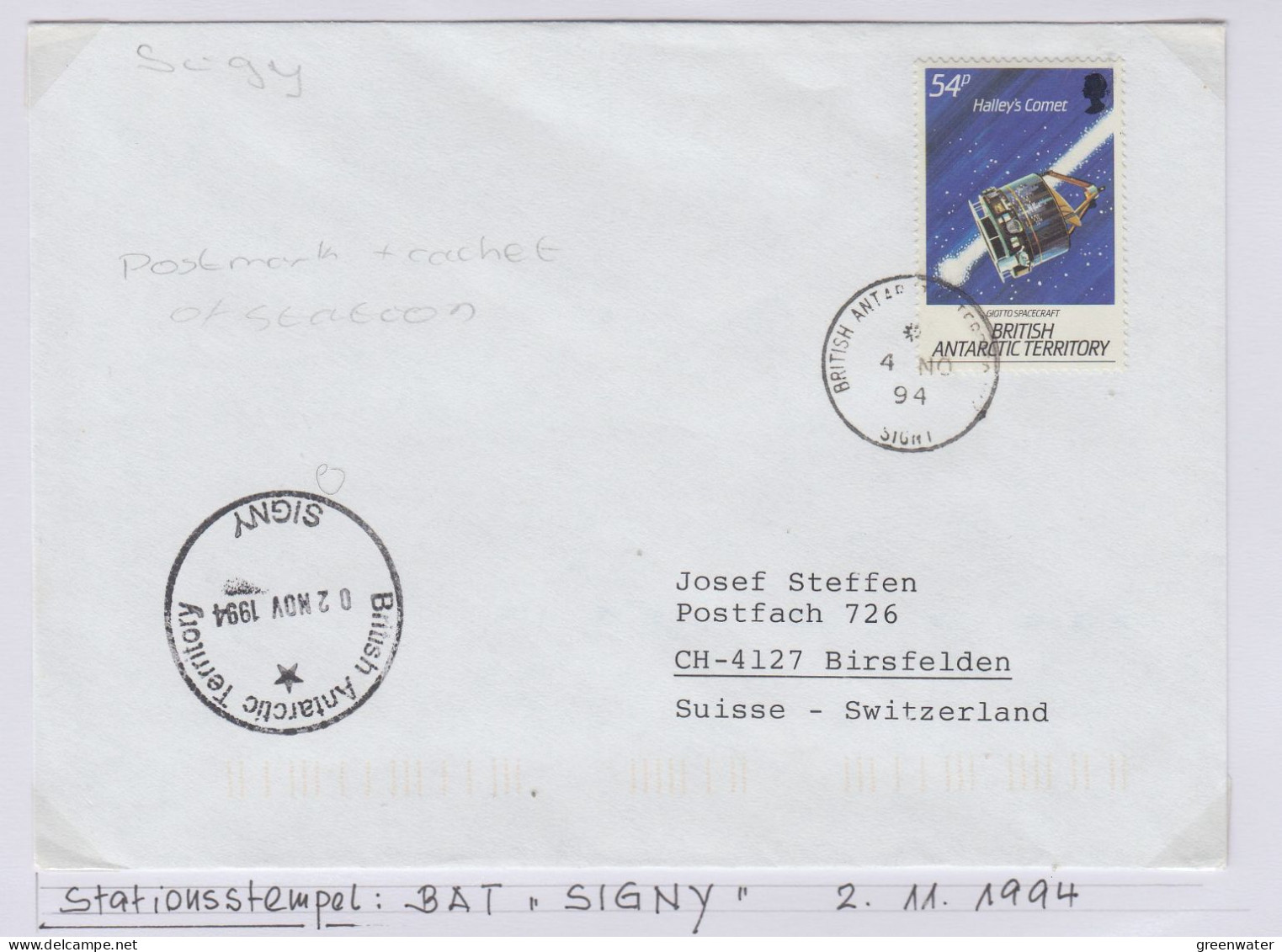 British Antarctic Territory (BAT) Cover Ca Signy 4 NO 1994 (TR168) - Lettres & Documents