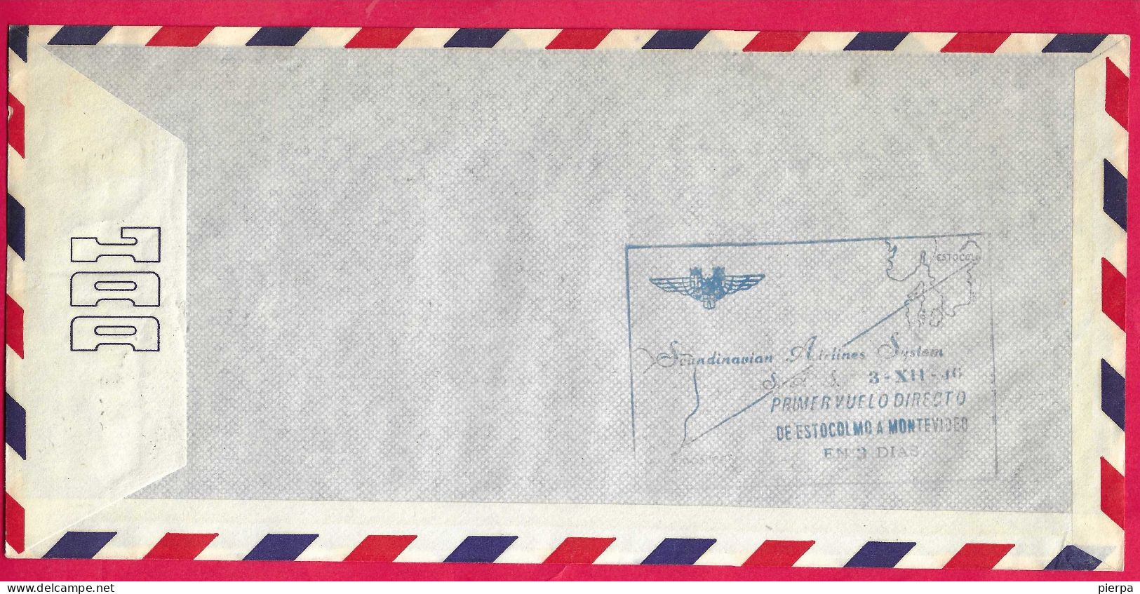 DANMARK - FIRST FLIGHT LUFTHAVN FROM KONEHAVN TO MONTEVIDEO * 30.11.1946* ON COMMERCIAL SIZE ENVELOPE - Airmail