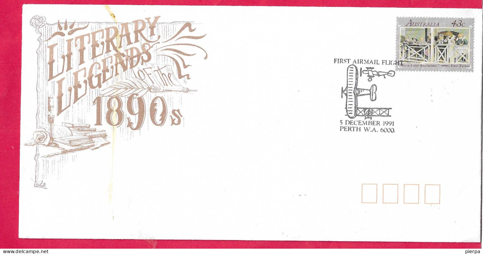 AUSTRALIA - SPECIAL CANCELLATION " FIRST AIRMAIL FLIGHT* 5 DEC.1991* PERTH W.A. 6000* ON COMMERCIAL SIZE ENVELOPE - Briefe U. Dokumente