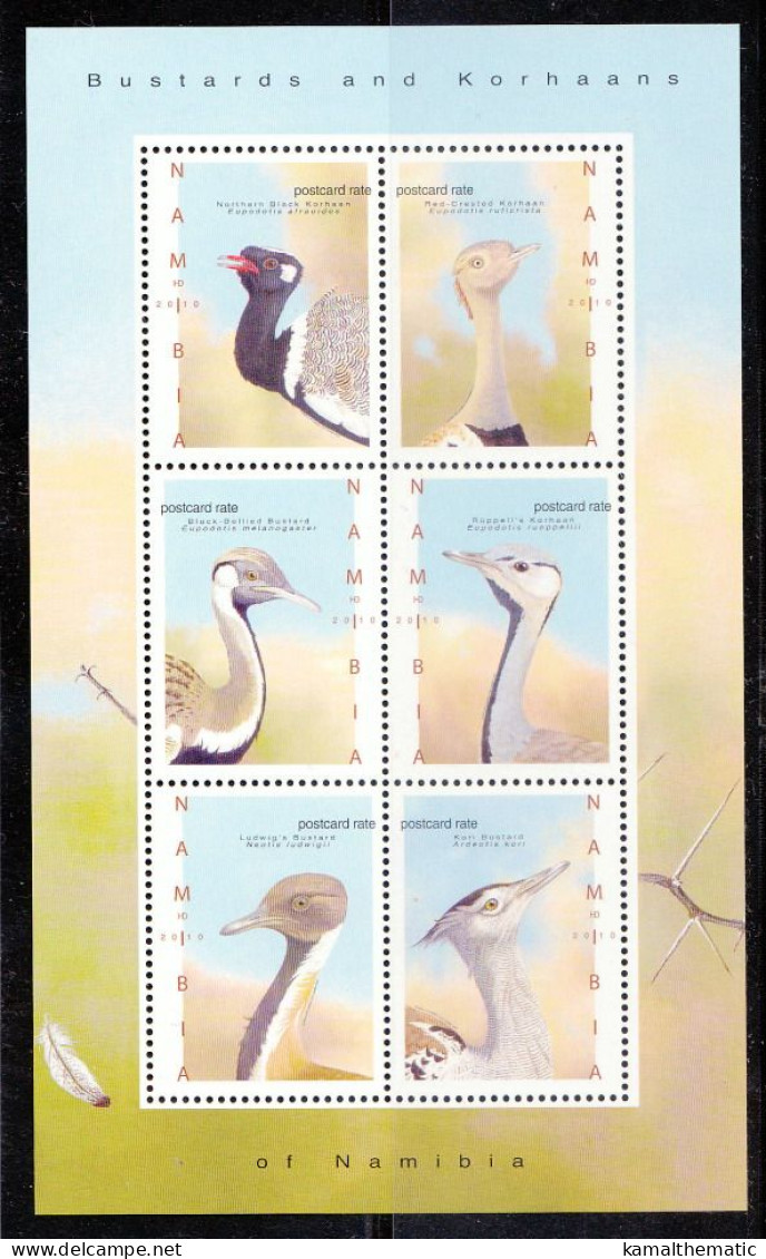 Namibia 2010 6v MS MNH Bustards & Korhan, Water Birds - Cisnes
