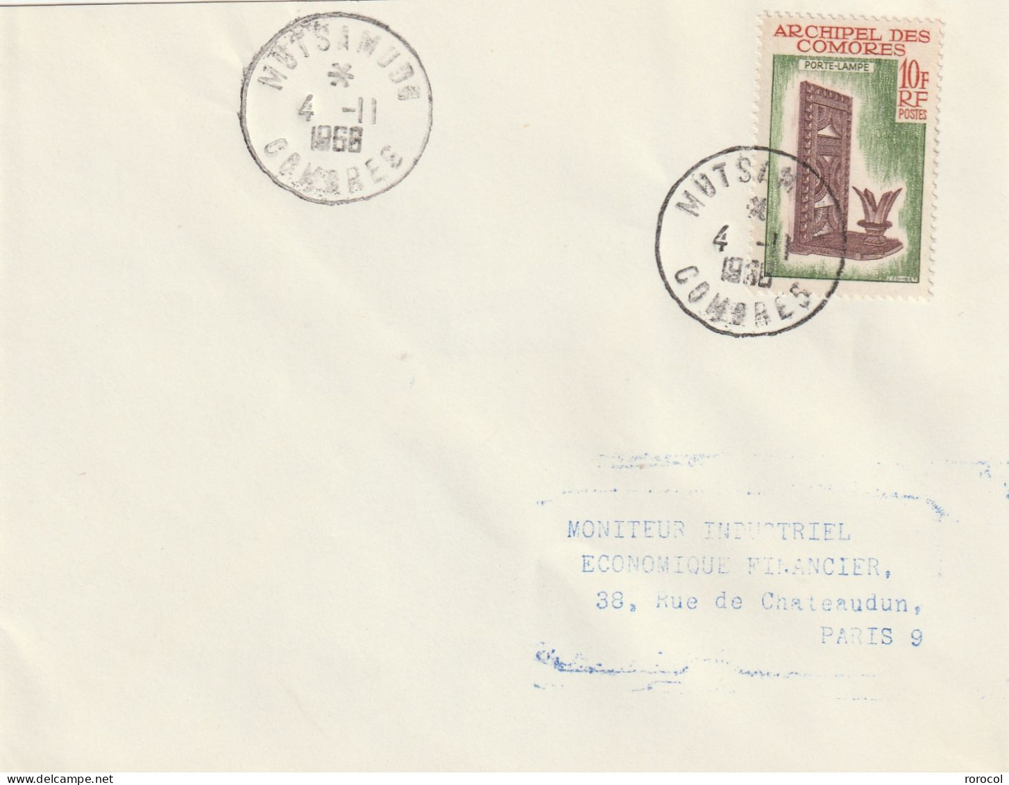 COMORES  Lettre  1968 MUTSAMUDU   ANJOUAN Pour PARIS - Brieven En Documenten