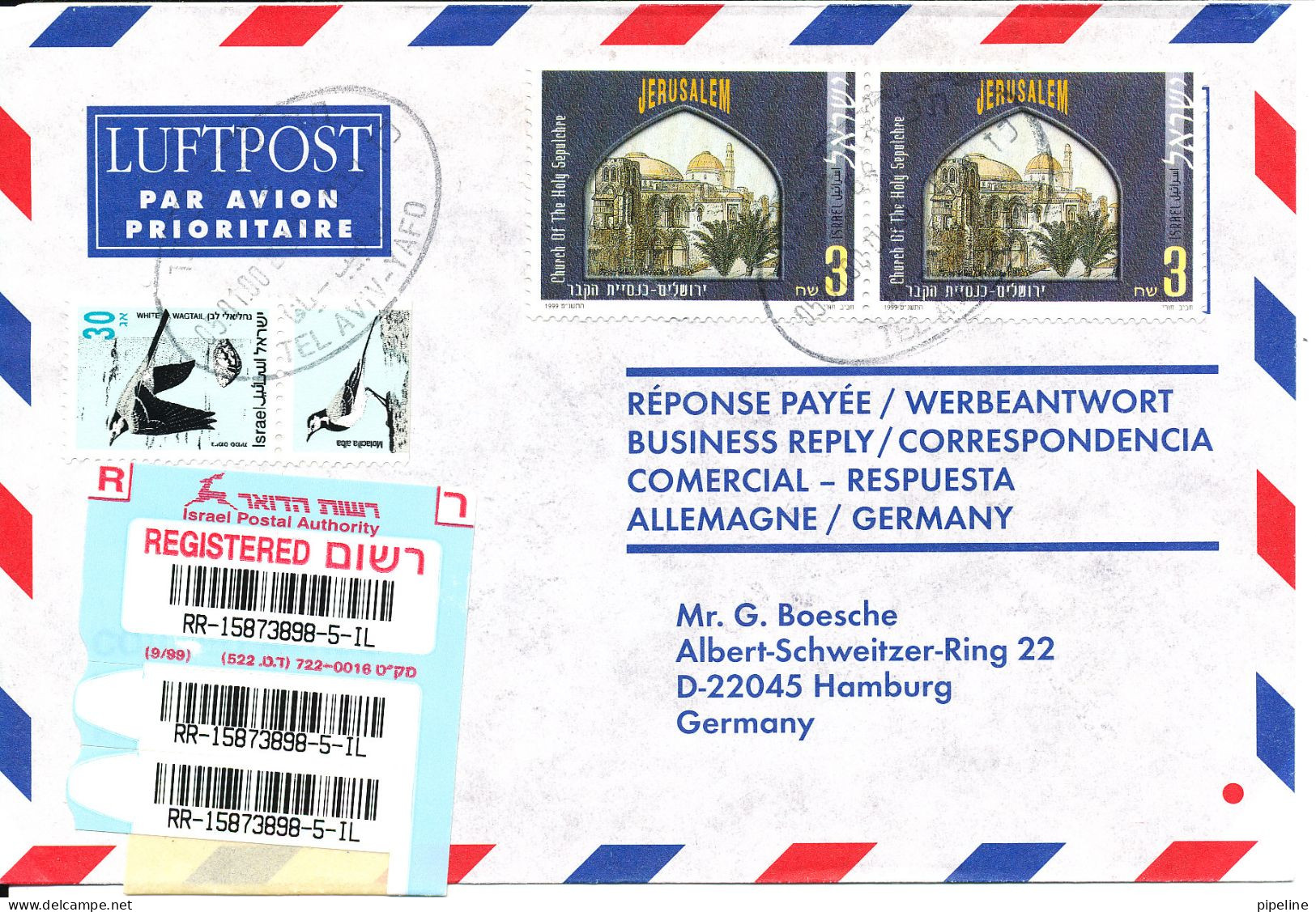 Israel Registered Air Mail Cover Sent To Germany 5-1-2000 - Luftpost