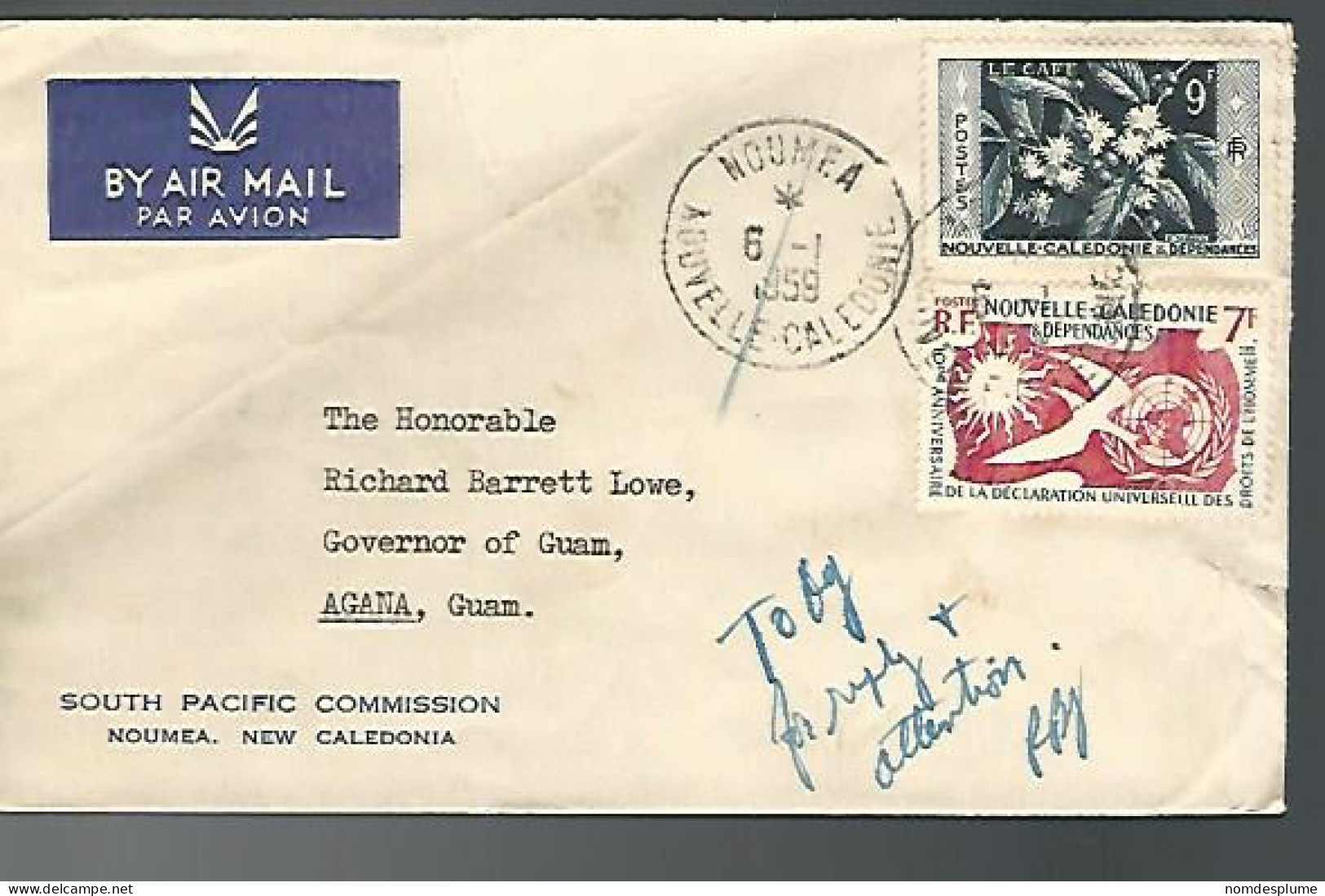 57989) France New Caledonia 1959 Postmark Cancel Air Mail - Cartas & Documentos