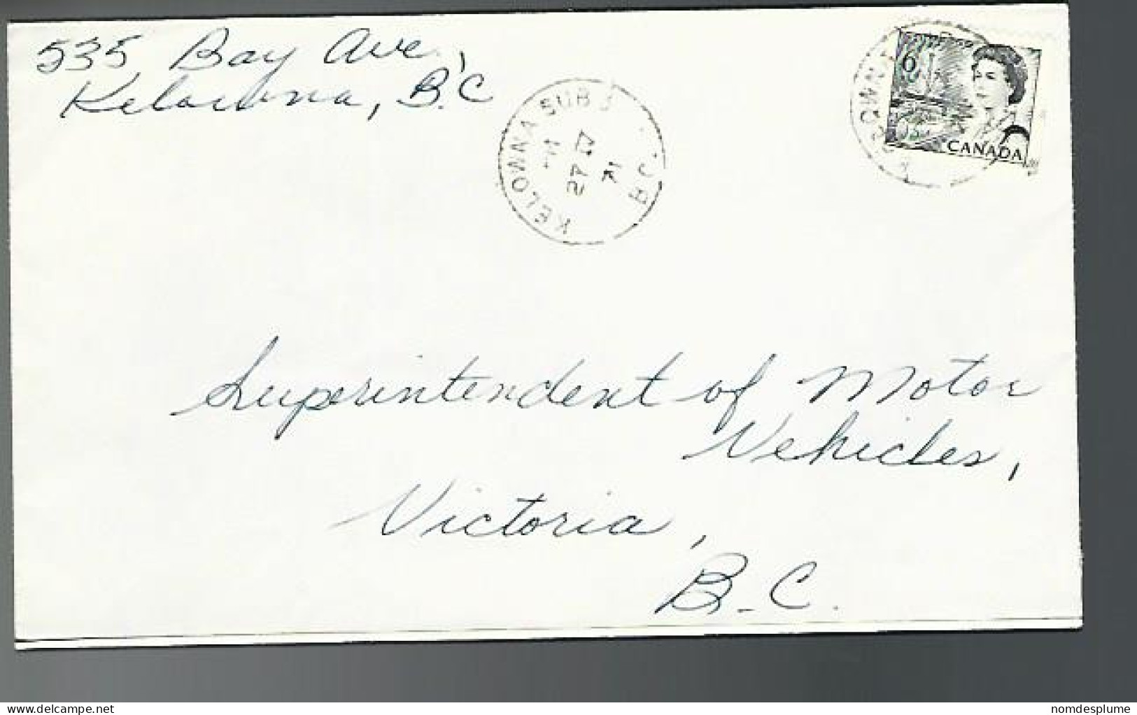 57994) Canada 1971 Kelowna Sub 3 Postmark Cancel Closed Post Office - Briefe U. Dokumente