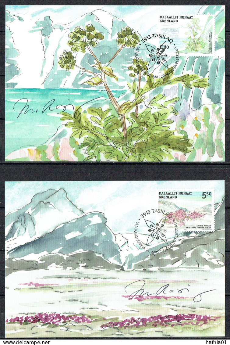 Greenland 2004. Native Edible Plants. Michel 418 -  420  Maxi Cards. Signed. - Cartes-Maximum (CM)