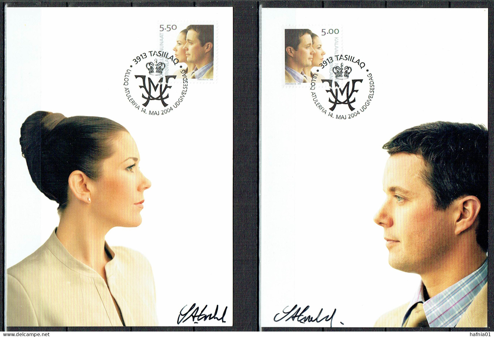 Greenland 2004. Wedding Crown Prince Frederik And Mary Donaldson. Michel 416 - 417  Maxi Cards. Signed. - Maximum Cards