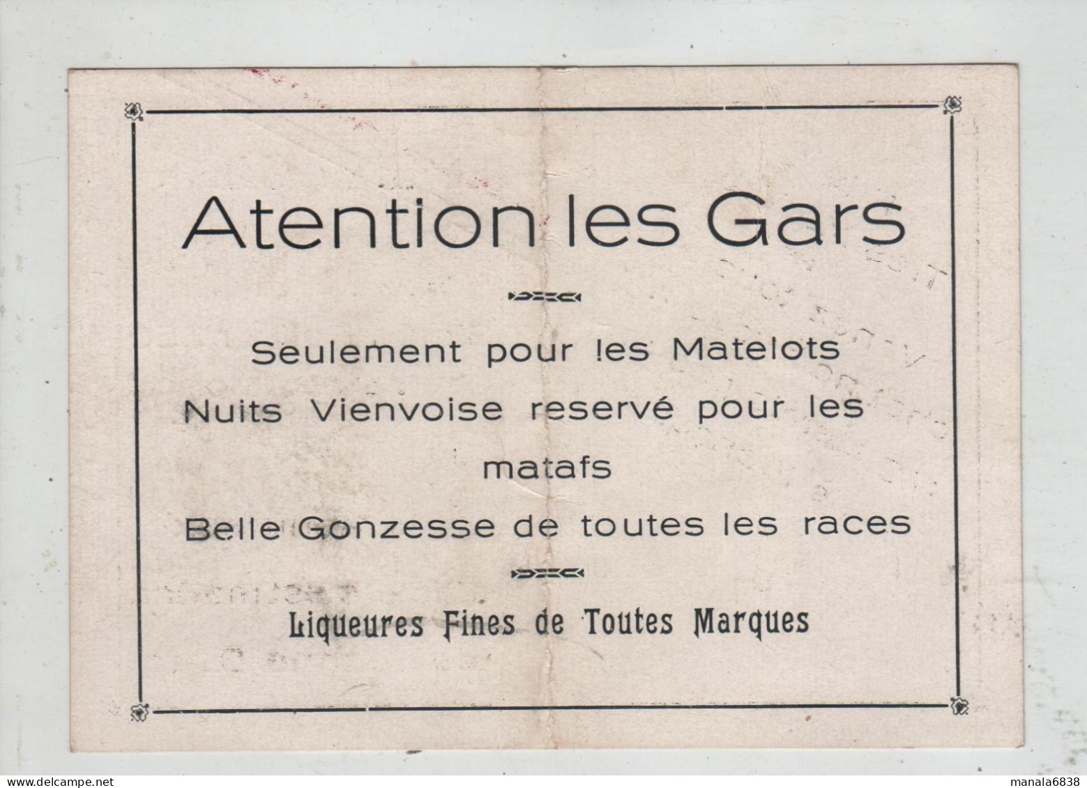 Cabaret Chat Noir Valparaiso Officiers Marins Du Jeanne D'Arc Matafs Filles Liqueurs Nuits Viennoises - Sonstige & Ohne Zuordnung