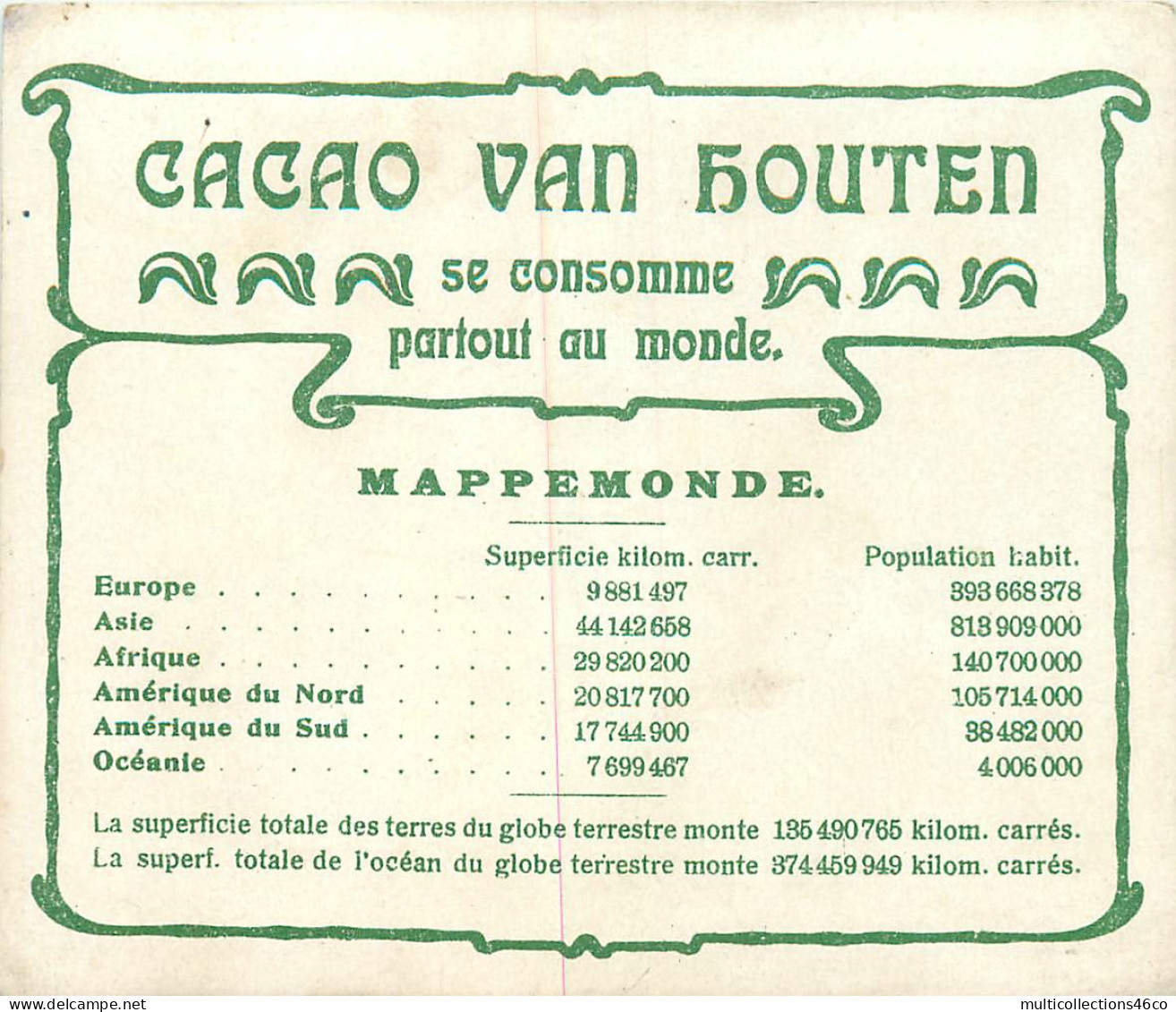 040523 - CHROMO CACAO VAN HOUTEN - Mappemonde - Carte Géographique - Van Houten