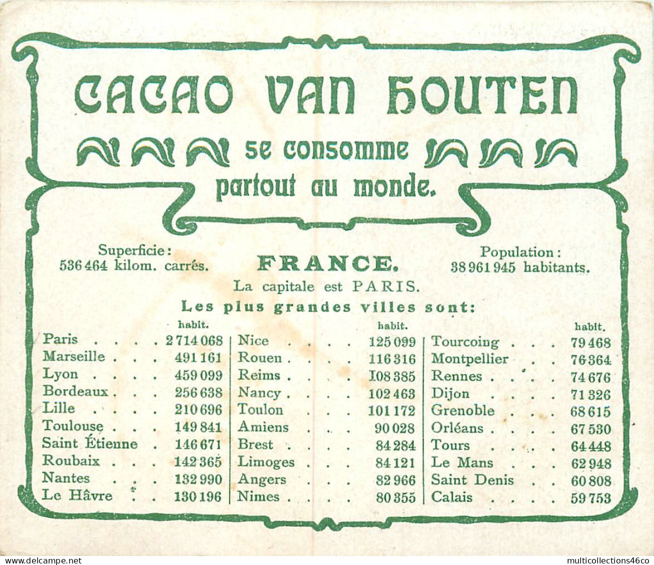 040523 - CHROMO CACAO VAN HOUTEN - France - Carte Géographique - Van Houten