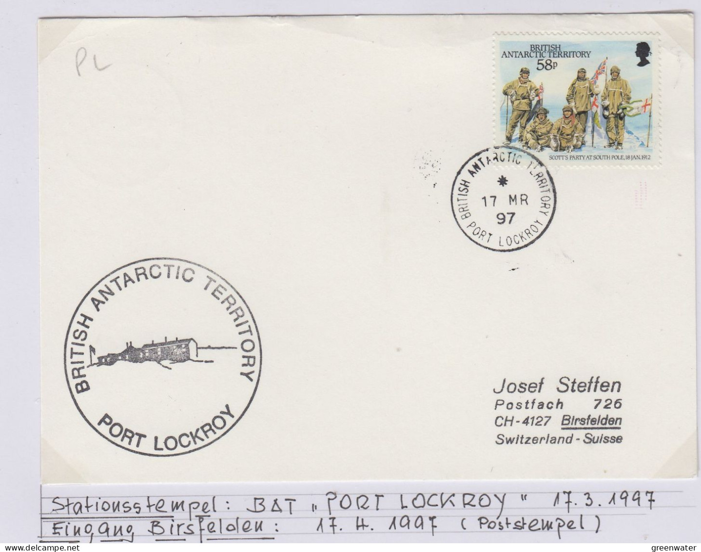 British Antarctic Territorry (BAT) Cover Ca Port Lockroy Ca Port Lockroy 17 MR 1997 (TR172A) - Covers & Documents