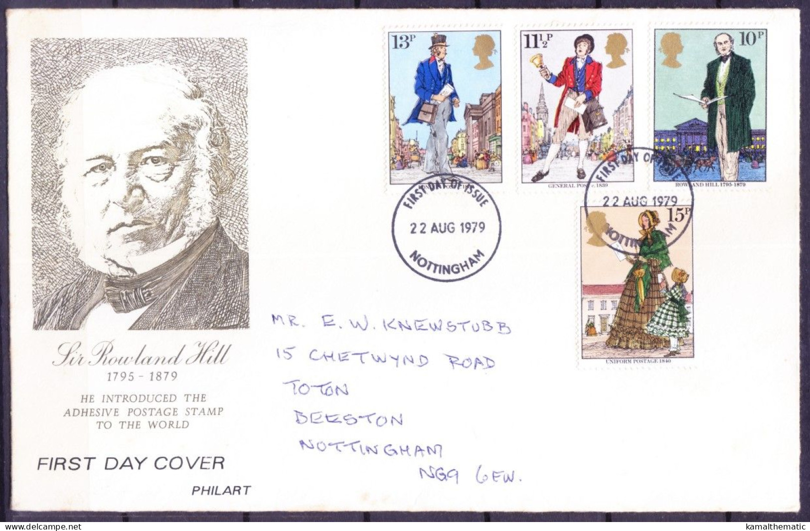 GB UK Rowland Hill 1979 Used FDC First Day Cover, Nottingham Pmk - Rowland Hill