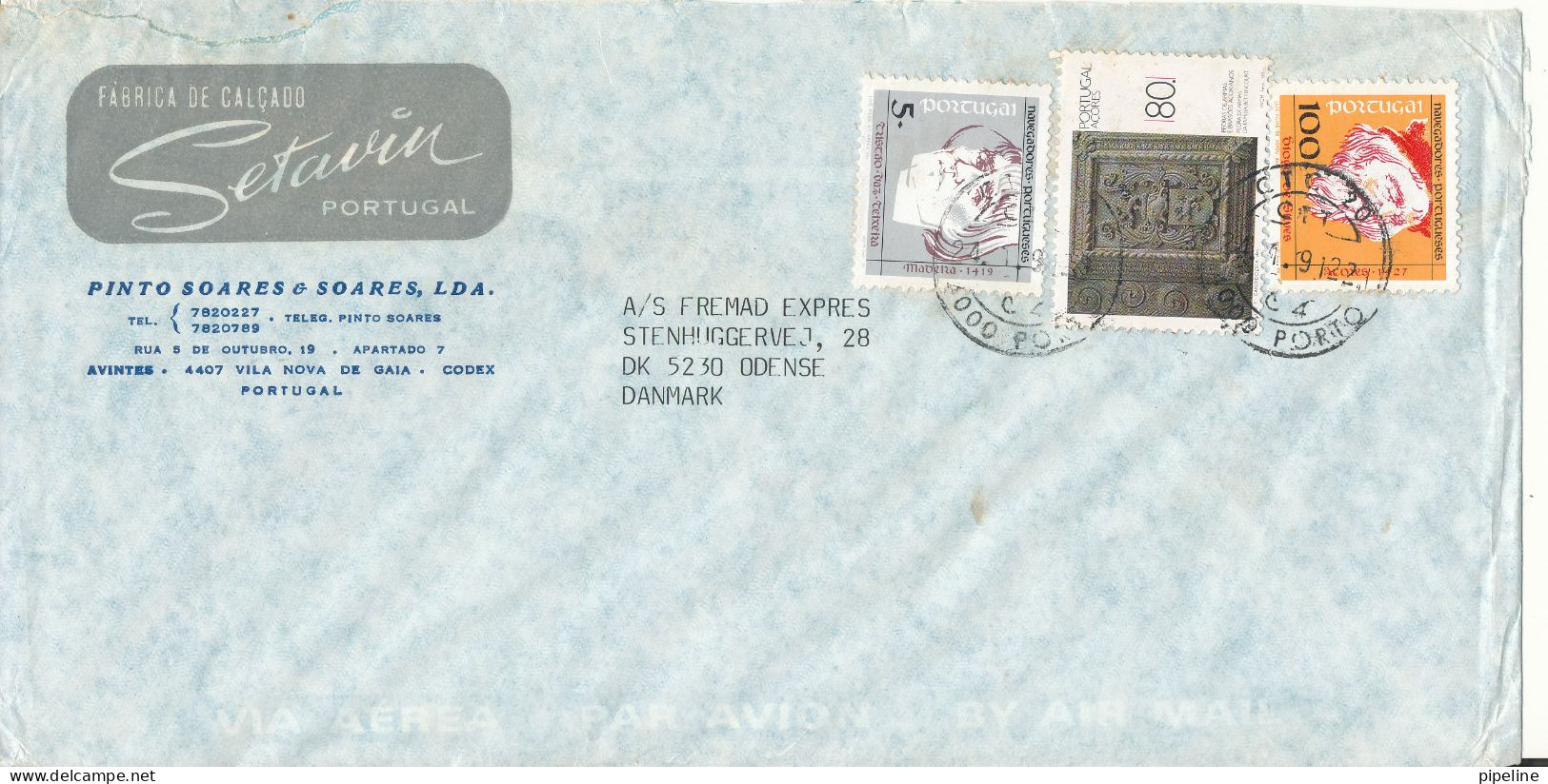 Portugal Air Mail Cover Sent To Denmark 24-1-1991 Also With Azores Stamp - Covers & Documents