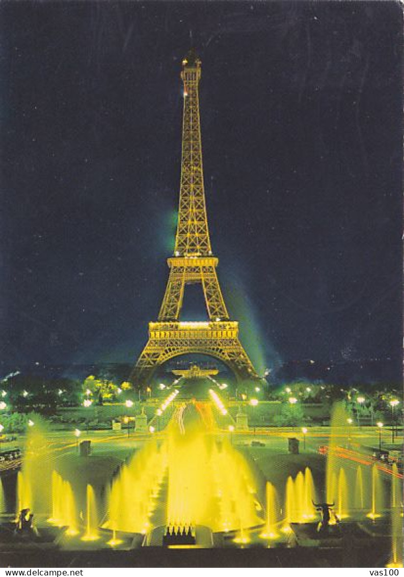 CPA PARIS- EIFFEL TOWER BY NIGHT, FOUNTAINS - Tour Eiffel