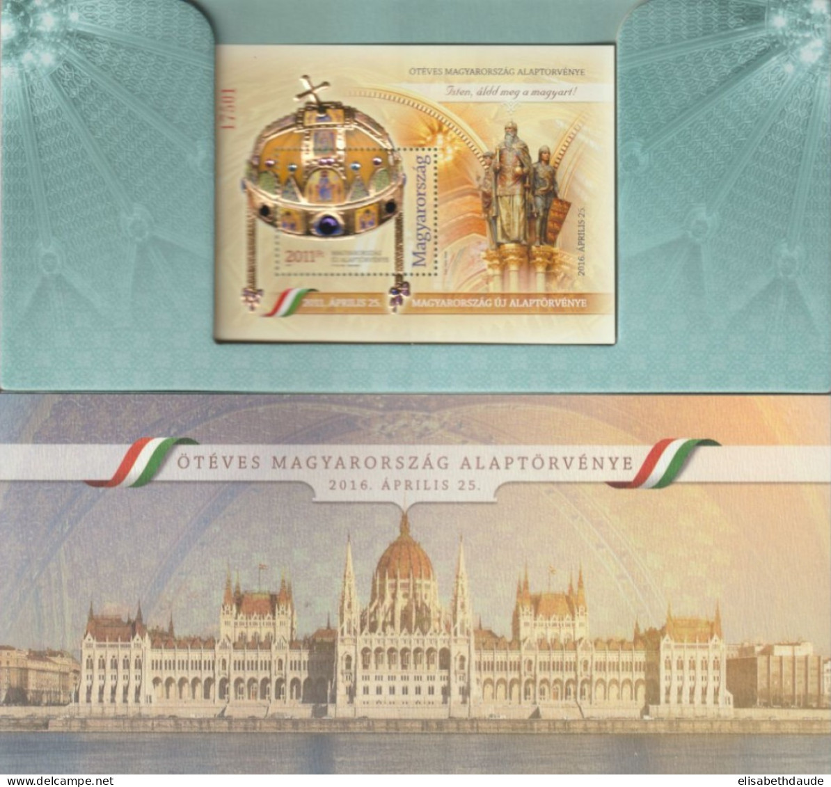 HONGRIE - 2016 - POCHETTE SPECIALE ANNIVERSAIRE CONSTITUTION BLOC TIMBRE AVEC CRISTAL ** MNH - Neufs