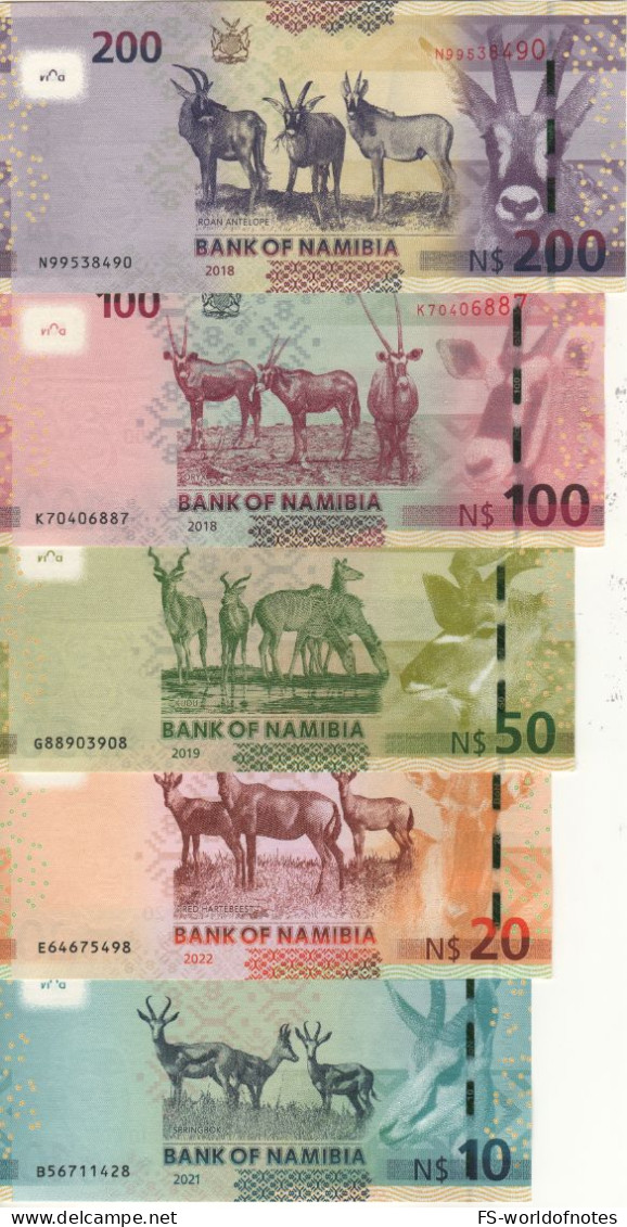 NAMIBIA  New Dated Full Set  10-20-50-100-200   (2018-2022)   Dr. Sam Nujoma+  Captain Hendrik Witbooi+animals At Back - Namibia